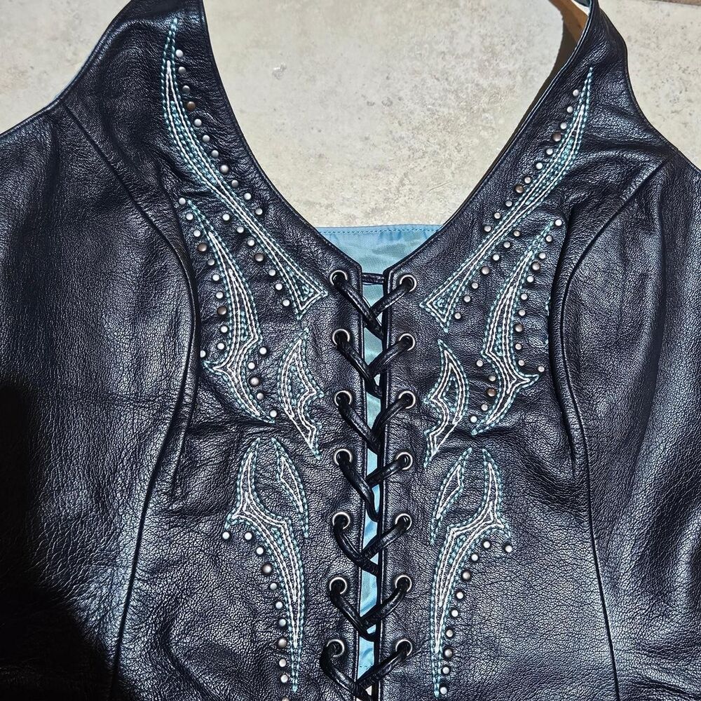 y2k grunge leather Harley Davidson corset halter top deadstock - Picture 2 of 6